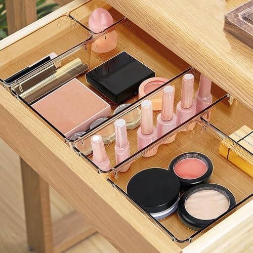 13 PCS Drawer Organizer Set, 5 Size Bathroom and kitchen organizer Trays | Bathroom and kitchen Drawer cabinet organizer Trays, Clear Storage Bins for Makeup, Jewelry, Utensils and Gadgets