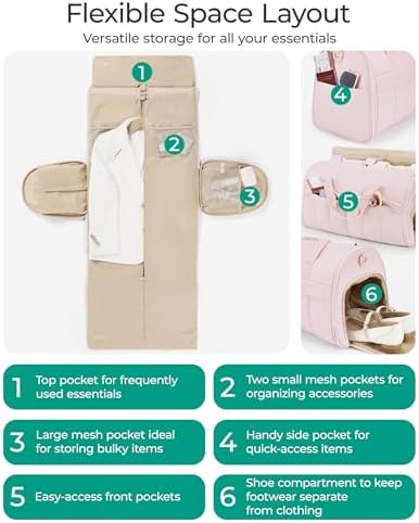 BAGSMART Garment Duffel Bag, Convertible 2-in-1 Puffy Water-Resistant Carry-On with Shoe Compartment, Khaki