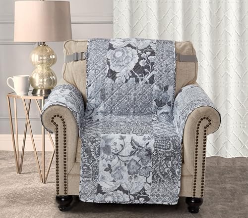 Brilliant Sunshine Multi Grey Flowers Couch Armchair Cover, 23" seat
