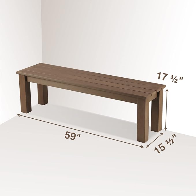 Outdoor Bench, Three Person Outdoor Poly Lumber Patio Backless Bench, Weatherproof Garden Bench that Never Rot and Fade, Suit for Garden, Porch and Park