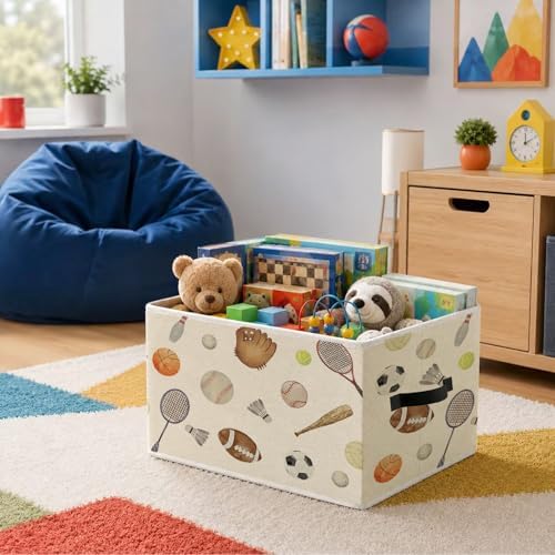 Sports Nursery Storage Bins with Handles,Kids Playroom Decor