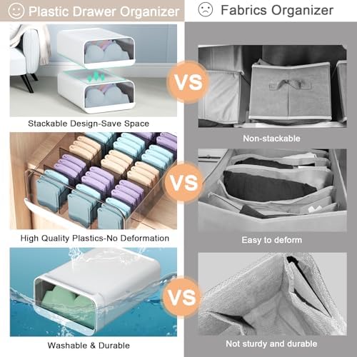Underwear Organizer Drawer, 15 Cells Plastic Sock Underwear Storage Drawer, Stackable Closet Organizers and Storage Box for Bras, Socks, Scarves, Ties, Belt (Queen Size-White, 1 Pcs)