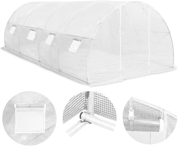 vidaXL Greenhouse White PE mesh Fabric, Galvanized Steel 194ft²