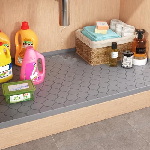 Winisok Waterproof Under Sink Mat 31" x 22", Silicone Mat, Dark Gray | Raised Edge Traps Spills & Leaks, Shelf Liner, Cabinet Protector, for Kitchen, Bathroom, Boots, Pets, Home Essentials