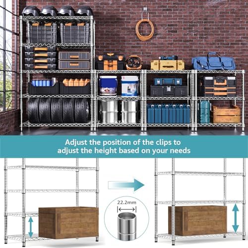 M MZG 1750 LBS Storage Shelves 5-Tier Utility Shelving Unit Steel Organizer Wire Rack for Home,Kitchen,Office,Garage, Capacity 17.7" D x 47.2" W x 72.3" H