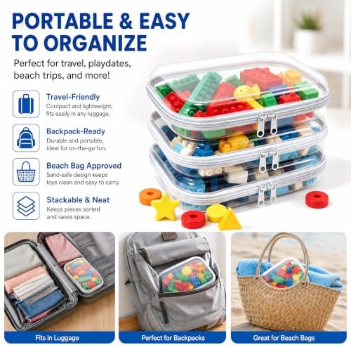 Clear Hard Plastic Zipper Case,Transparent Double Zippers Hard Pouch with 3pcs,Portable Travel Organizer Bin for Toy Storage