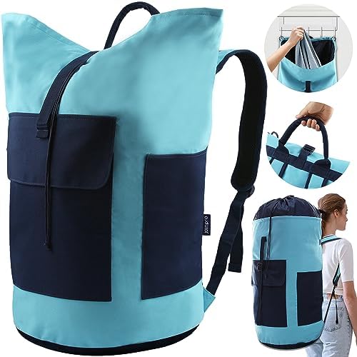 JOINPRO Laundry Bag Backpack, 125L Extra Large Laundry Backpack with Shoulder Straps, Adjustable Extendable Laundry Hamper Bag with 3 Pockets for College, Travel, Camping (Teal)