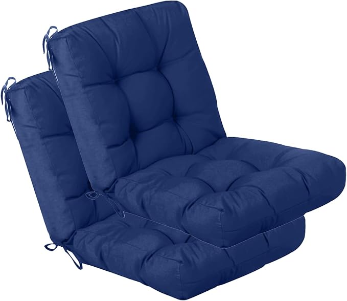 QILLOWAY Outdoor Chair Cushion for Patio Furniture, Waterproof Patio Cushions Set of 2 with Ties, Fade Resistant Replacement Pads for Outdoor Rocking Chairs,Navy