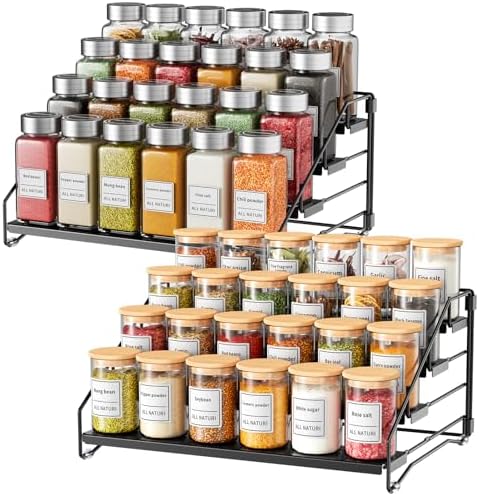 2 Pack Spice Rack Organizer for Cabinet, Depth Adjustable 4 Tier Spice Rack