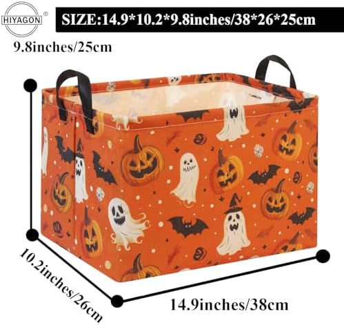 Rectangular Halloween Basket for Boys and Girls Kids Trick or Treat Pumpkin Basket for Halloween Parties Cute Storage Bin Organizer Box Room Decor(Yellow Pumpkin Ghost)