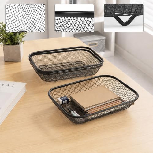 3 Pack Wire Baskets for Organizing, Black Mesh Desk Storage Trays for Mail, Paper,Bill... Office Drawer Organizer, Turn in Trays Classroom