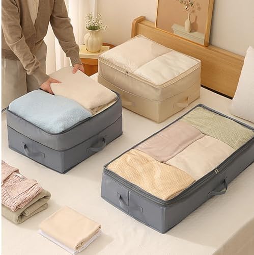 Foldable Underbed Storage Bag Compressible Flat Narrow Design with Transparent Cover for Clothes Blankets Bedding Storage (L Grey)