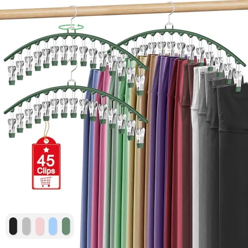3 Pack Legging Organizer for Closet Hanging, Pants Hangers with Clips Metal
