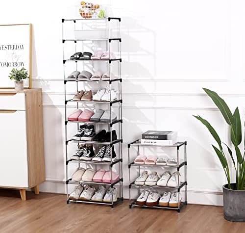 Stackable Small Shoe Rack, Entryway, Hallway and Closet (3-Tier, Black)