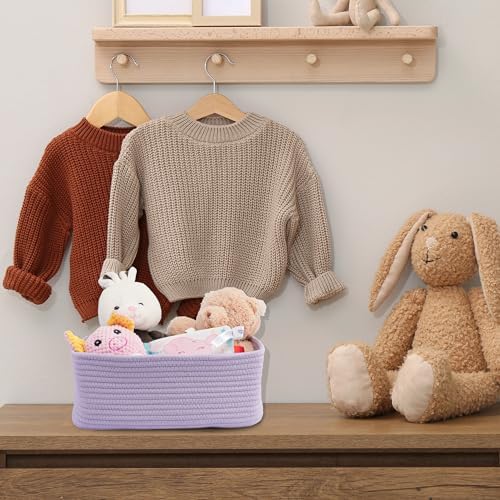 XUANGUO Small Woven Storage Baskets for Shelves, 12" x 8" x 5", Purple