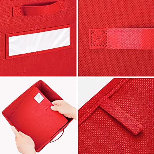 11 Inch Storage Cube,Storage bin,cube storage (Set of 10) Foldable Fabric Cube Storage Bins with 10 Labels Window Cards & a Pen,Baskets Containers for Shelves,Closet Organizers Box,Red