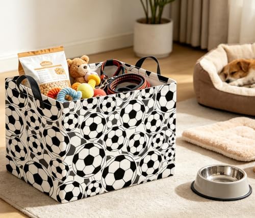 Rectangle Storage Basket with Handles,Collapsible Storage Bin, Gift Basket, Books Box, Room Decor(Soccer)