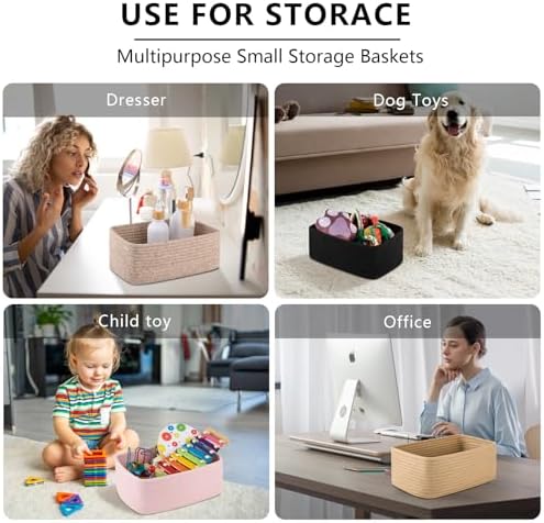 OIASKET 4 Pack Small Storage Shelf Baskets for Organizing, Mini Woven Rope Storage Bins for Towels, Cute Decorative Closet Organizer，Baby Nursery, Gift Empty Baskets -11.81''Lx7.87''Wx4.72''H-Jute