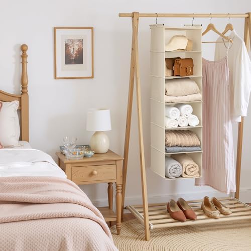 GRANNY SAYS 6-Shelf Hanging Closet Organizer, Foldable Storage, Beige