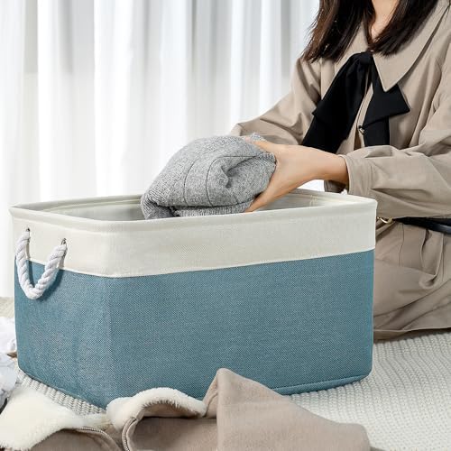 TheWarmHome Storage Baskets for Organizing - Extra Large 3 Pack 17x14x10 inch Storage Bins for Shelves Closet Nursery Bathroom Bedroom Baby Clothes Dog Toy Home Organization (White & Green)