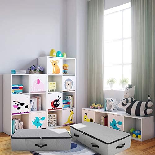 2PCS Foldable Under Bed Storage Container with Plastic Support Liner, Handles, Zipper lid, Sweater Pillow Blankets ClothesStorage Organizer for Bedroom and Closet, 29×15×7inch, Dark Grey