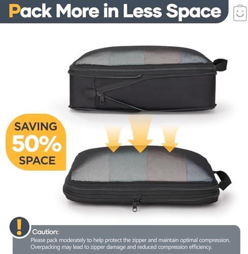 Veken 6/9/11 Set Compression Packing Cubes for Travel Essentials,Compressible Expandable Large Luggage Suitcase Organizer Bags for Clothing,Space Saver Bags with Over 1000 pcs of Mesh Holes(Black)
