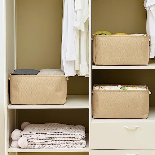 TheWarmHome Organization and Storage Bin for Shelves - Large 3 Pack 16x12x8 inch Storage Basket for Organizing, Canves Storage Cubes for Organizer Toy Closet Cloth Gift (Beige)