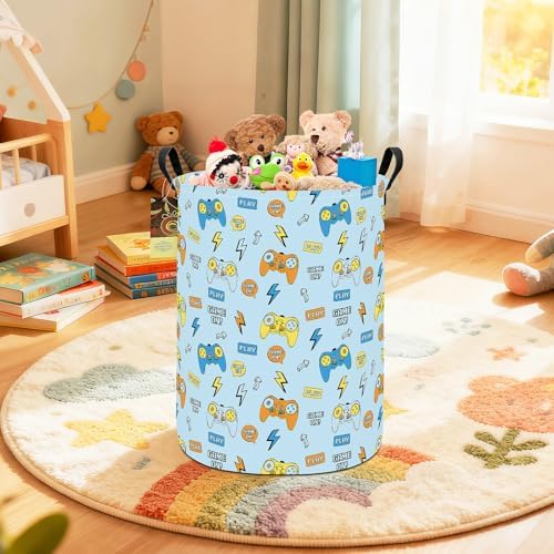 Round Fabric Collapsible Storage Basket with Handles, Color Game