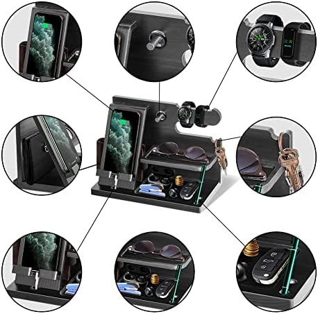 Gifts for Men Bedside Organiser Wood Phone Docking Station Dad Birthday Gifts for Him Nightstand Key Wallet Watch Stand Mens Gifts for Xmas Presents for Dad Husband Boyfriend Anniversary & Christmas
