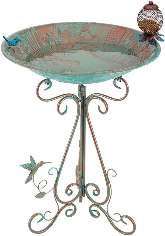 VEWOGARDEN Large Metal Bird Bath for Outside Garden Standing Birdbath with Feeder for Outdoors Yard Patio Lawn Decoration, Light Green