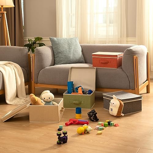 Storage Bins with Lid, Foldable Clothing Storage Box case with Handle for Closet, Bedroom, Home, 4 Color Set A, 13L x 12.5W x 7H inch