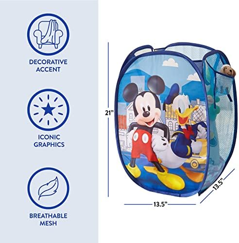 Mickey Mouse Pop Up Laundry Hamper with Durable Carry Handles,Blue Kids Clothes Storage, 21" H x 13.5" W x 13.5" L