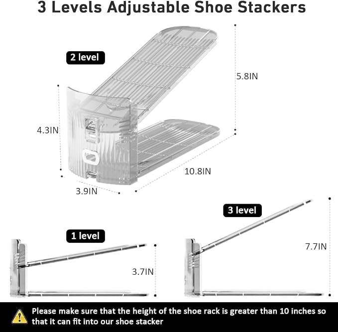 NVGSN 10Pack Clear Shoe Slot Organizer,Shoe Stacker,Storage Space Saver 50%