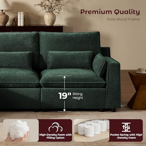 WorthFurni Modern Modular Sectional Sofa,103" U Shape Minimalist Couch with Storage Ottoman,Comfty 4 Seat Sofa for Living Room,Green Chenille