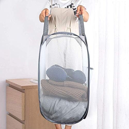 Larpur Pack of 3 Pop up Laundry Hampers, Collapsible Laundry Baskets, Gray | Portable Mesh Clothes Hampers for Home Room, College Dorm, Apartment, Foldable Hamper with Carry Handles