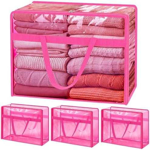 Blanket Storage Bags 4 Pack 60L Clothes Comforter Bedding Container Pink