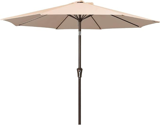 JEAREY 9FT Outdoor Patio Umbrella Outdoor Table Umbrella with Push Button Tilt and Crank, Market Umbrella 8 Sturdy Ribs UV Protection Waterproof for Garden, Deck, Backyard, Pool (Tan)