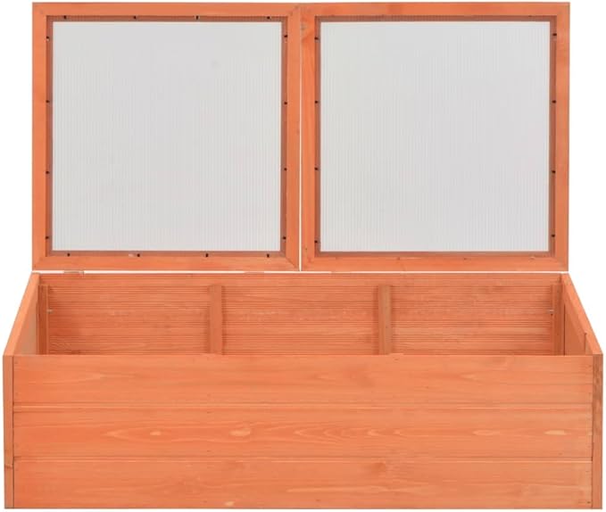 Wooden Garden Portable Greenhouse Sturdy Cold Frame Raised Plants Bed Protection with 2 PC Boards and Openable Top Door Raised Flower Planter Box 39.4"x19.7"x13.4"