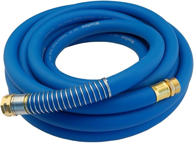 Wiseflow Garden Hose 25FT x 3/4", Heavy Duty Rubber Hose, Water Hose with Five Layered Braiding, Male Female Fittings, 1000PSI Burst, 300PSI Working for Yard, Car Wash, Pets (Blue)