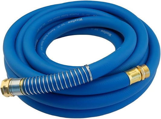 Wiseflow Garden Hose 25FT x 3/4", Heavy Duty Rubber Hose, Water Hose with Five Layered Braiding, Male Female Fittings, 1000PSI Burst, 300PSI Working for Yard, Car Wash, Pets (Blue)