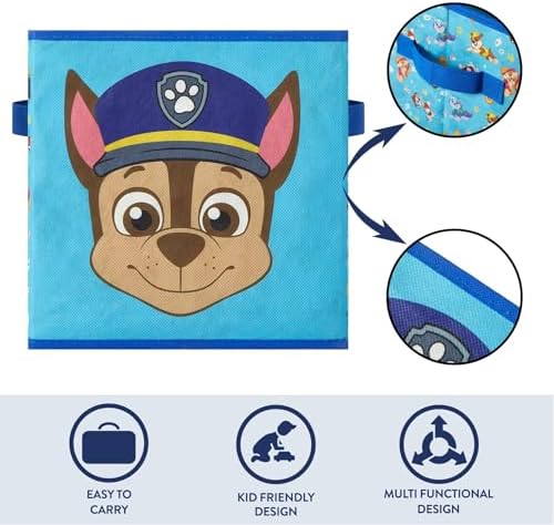 Nickelodeon Paw Patrol Kids Storage Cubes, 2 Pack Foldable Fabric Bins with Handles, Collapsible Organizer Boxes for Bedroom, Playroom & Nursery, Durable Kids Storage Solution