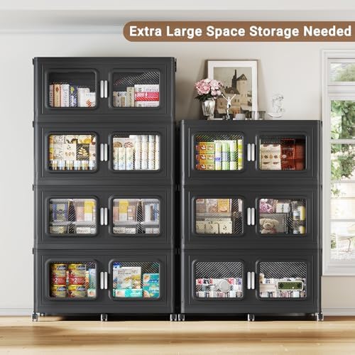 BROVIEW 1200 Qt Extra Large Stackable Storage Bin with Lids, 4 Pack Black