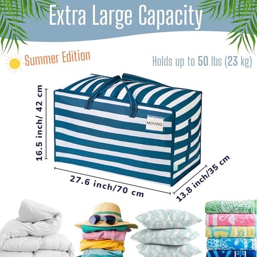 VENO 6 Pack Extra Large Heavy Duty Moving Bags with Wide Opening & Reinforced Handles, Reusable Storage Tote Bags with Strong Zippers for Clothes, College Dorm Essentials & Moving Supplies