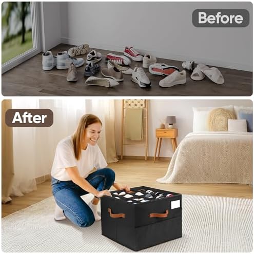 Shoe Organizer for Closet, Adjustable Storage Box Holds 32 Pairs