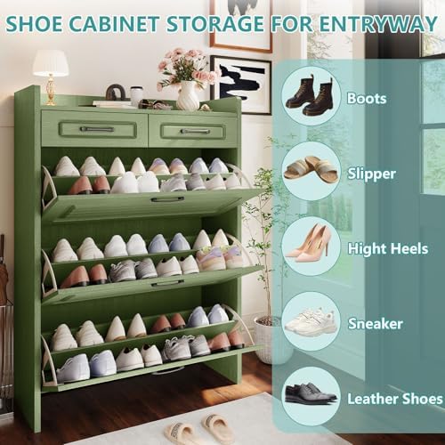 Shoe Cabinet for Entryway with 3 Large Flip Drawers and 2 Storage Drawers