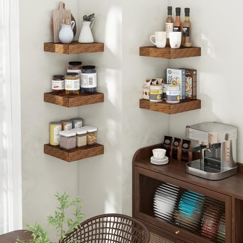 12 Inch Floating Shelves for Wall, Square Storage Shelves, Brown Finish