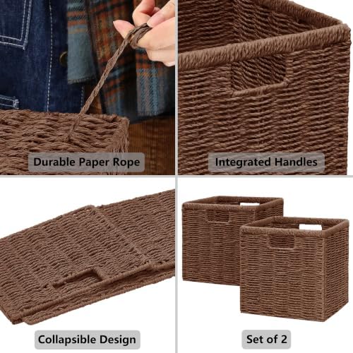 Vagusicc 11 inch Wicker Storage Basket, Set of 2 Wicker Baskets with Handle