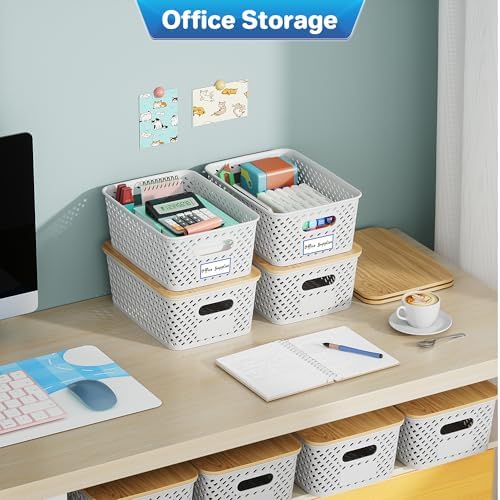Anysig 8 Pack Plastic Storage Bins with Bamboo Lids, 5.2 QT Stackable Bins