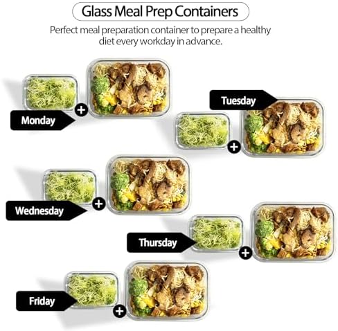 coccot Glass Food Storage Containers with Lids Airtight, Glass Meal Prep Containers with Snap Lids for Food, Bpa-free,Easy to Open&Close/Microwave,Oven,Freezer,Dishwasher Safe/Leak-proof [10 Pack]