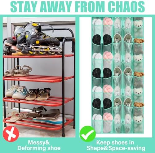 Windyun 1 Pcs 40 Pocket Over the Door Shoe Organizer Hang,Turquoise